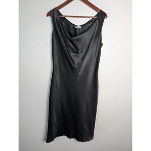 Gala Dress Womens L Black Knee Length Slip Cowl Neck Satin Party & Cocktail
